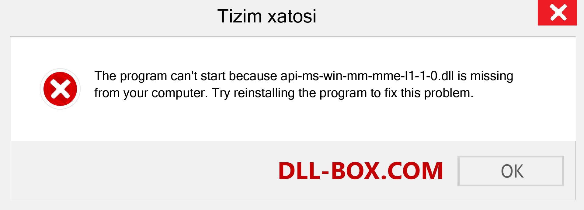 api-ms-win-mm-mme-l1-1-0.dll fayli yo'qolganmi?. Windows 7, 8, 10 uchun yuklab olish - Windowsda api-ms-win-mm-mme-l1-1-0 dll etishmayotgan xatoni tuzating, rasmlar, rasmlar